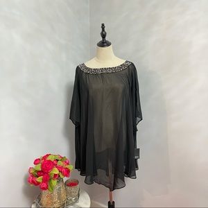 Marina Embellished Black Sheer Poncho Size M Cape Style New With Tag